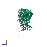 PDB entry 5xgc coloured by chain, side view.