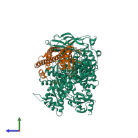 PDB entry 5xgj coloured by chain, side view.