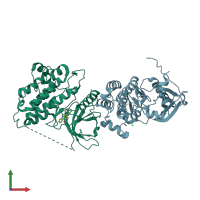 PDB entry 5xgn coloured by chain, front view.