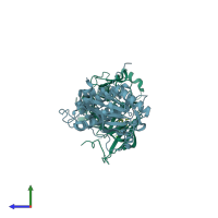 PDB entry 5xgn coloured by chain, side view.