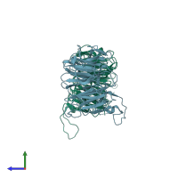 PDB entry 5xgs coloured by chain, side view.