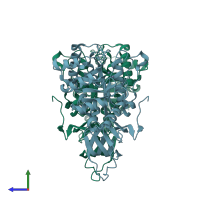 PDB entry 5xgw coloured by chain, side view.