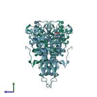 PDB entry 5xgx coloured by chain, side view.
