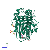 PDB entry 5xh2 coloured by chain, side view.