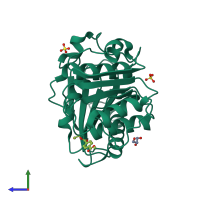 PDB entry 5xh3 coloured by chain, side view.