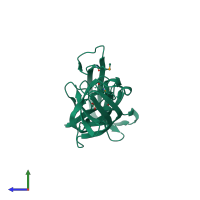 PDB entry 5xhb coloured by chain, side view.