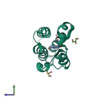 PDB entry 5xhk coloured by chain, side view.