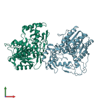 PDB entry 5xi0 coloured by chain, front view.