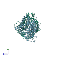 PDB entry 5xi0 coloured by chain, side view.