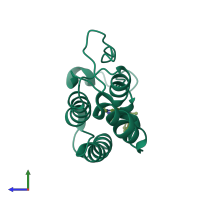 PDB entry 5xi2 coloured by chain, side view.