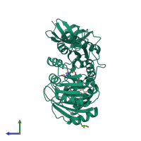 PDB entry 5xj1 coloured by chain, side view.