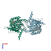 PDB entry 5xja coloured by chain, top view.