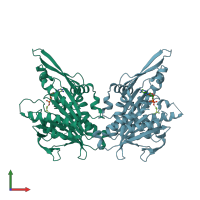 PDB entry 5xjb coloured by chain, front view.