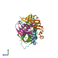 PDB entry 5xjl coloured by chain, side view.