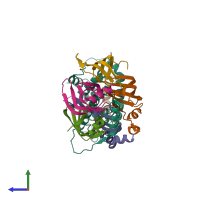 PDB entry 5xjt coloured by chain, side view.