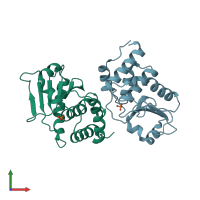 PDB entry 5xjv coloured by chain, front view.