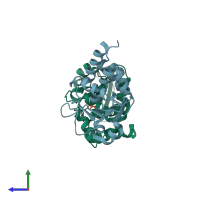 PDB entry 5xjv coloured by chain, side view.