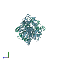 PDB entry 5xk2 coloured by chain, side view.