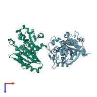 PDB entry 5xk2 coloured by chain, top view.