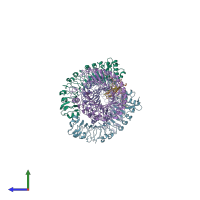 PDB entry 5xkj coloured by chain, side view.