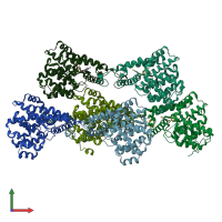PDB entry 5xkm coloured by chain, front view.