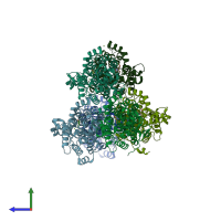 PDB entry 5xkm coloured by chain, side view.