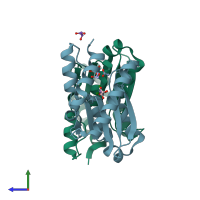 PDB entry 5xko coloured by chain, side view.