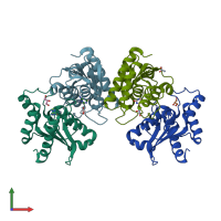 PDB entry 5xkp coloured by chain, front view.