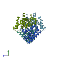 PDB entry 5xkp coloured by chain, side view.