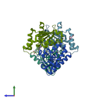 PDB entry 5xkq coloured by chain, side view.