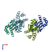 PDB entry 5xkq coloured by chain, top view.