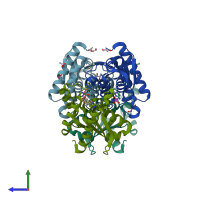 PDB entry 5xkr coloured by chain, side view.