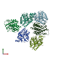 PDB entry 5xks coloured by chain, front view.