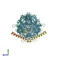 PDB entry 5xm3 coloured by chain, side view.