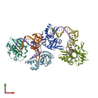 PDB entry 5xm9 coloured by chain, front view.
