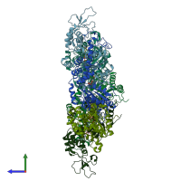 PDB entry 5xmi coloured by chain, side view.