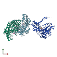 PDB entry 5xms coloured by chain, front view.