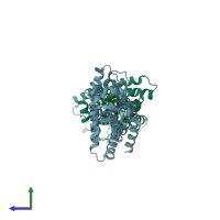 PDB entry 5xmx coloured by chain, side view.