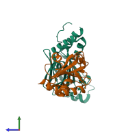 PDB entry 5xoc coloured by chain, side view.