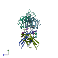 PDB entry 5xof coloured by chain, side view.