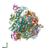 PDB entry 5xon coloured by chain, side view.