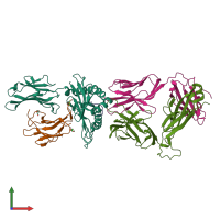 PDB entry 5xot coloured by chain, front view.