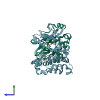 PDB entry 5xp7 coloured by chain, side view.