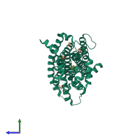 PDB entry 5xpr coloured by chain, side view.