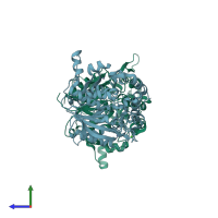 PDB entry 5xpx coloured by chain, side view.
