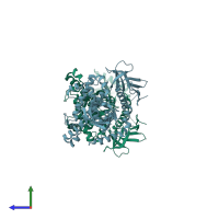 PDB entry 5xq1 coloured by chain, side view.