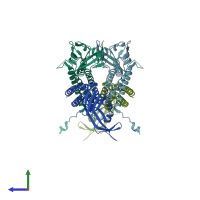 PDB entry 5xqi coloured by chain, side view.