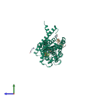 PDB entry 5xra coloured by chain, side view.