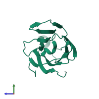 PDB entry 5xrh coloured by chain, side view.