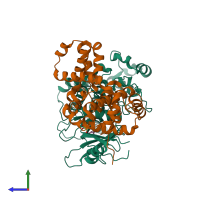 PDB entry 5xs2 coloured by chain, side view.